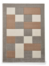 Grey Beige Modern Bordered Chequered Geometric Rug For Dining Room-160Cm X 220Cm - thumbnail 9