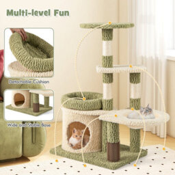 Costway 97 Cm Tall Cat Tree Multi-Level Aesthetic Kitten Tower W/ Condo-Green - thumbnail 5