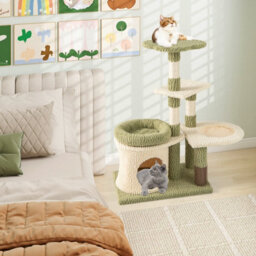 Costway 97 Cm Tall Cat Tree Multi-Level Aesthetic Kitten Tower W/ Condo-Green - thumbnail 7