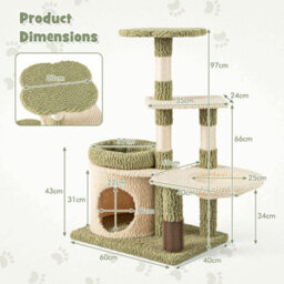 Costway 97 Cm Tall Cat Tree Multi-Level Aesthetic Kitten Tower W/ Condo-Green - thumbnail 2