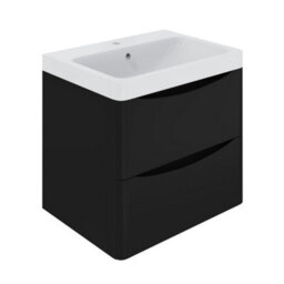 Sundaze 600mm Matt Black 2 Drawer Wall Hung Vanity Bathroom Cabinet & Basin Set - thumbnail 3