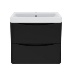 Sundaze 600mm Matt Black 2 Drawer Wall Hung Vanity Bathroom Cabinet & Basin Set - thumbnail 2