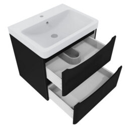 Sundaze 600mm Matt Black 2 Drawer Wall Hung Vanity Bathroom Cabinet & Basin Set - thumbnail 5