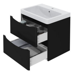 Sundaze 600mm Matt Black 2 Drawer Wall Hung Vanity Bathroom Cabinet & Basin Set - thumbnail 4