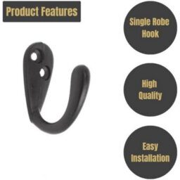 Premium Matt Black Single Robe Hooks (Pack Of 4) - Zinc Alloy Wall Hooks For Coats, Towels & Clothes - Hooks For Bathroom - thumbnail 3