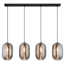Luminosa Lighting Luminosa Jefrey Bar Pendant Ceiling Light Matt Black Smoke Glass Shade 4X E27 - thumbnail 3