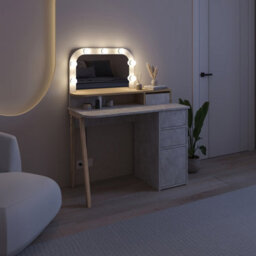 Decortie Avien Make-Up Dressing Table Set Led Lights Mirror 3-Drawer 1-Door Storage 105(W)Cm Vanity Table(Gold Marble Effect, Oak) - thumbnail 8