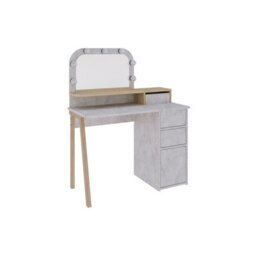 Decortie Avien Make-Up Dressing Table Set Led Lights Mirror 3-Drawer 1-Door Storage 105(W)Cm Vanity Table(Gold Marble Effect, Oak) - thumbnail 2
