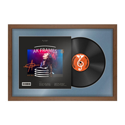 "AK Frames 25X17"" Walnut Modern Vinyl Record Frame With Pompadour Mount For 12 Inch Lp Cover & Disc - Overlapped Design" - image 1