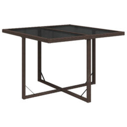 Berkfield Garden Table Brown 109X107X74 Cm Poly Rattan And Glass - thumbnail 2