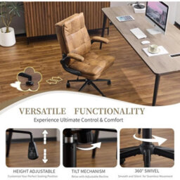 Leather Office Desk Chair Ergonomic High Back Brown - thumbnail 2