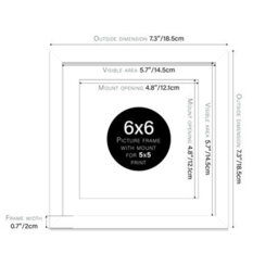 "6X6"" White Picture Frame - 6X6"" Square Frame With 5X5"" Mount For 6X6""/5X5"" Pictures Luxurious Style Gallery Wall, 1 Pack" - thumbnail 2