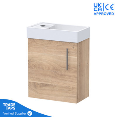 GravaHaus Bleached Oak Gloss Wall Hung Vanity Unit 400mm With No Tap - image 1