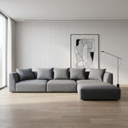 Abakus Direct Tokyo Large Corner Sofa In Classic Grey Brushed Tweed Fabric With Deep Seat And Plush Cushioning