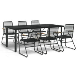 Berkfield 7 Piece Garden Dining Set Black Pvc Rattan - thumbnail 2