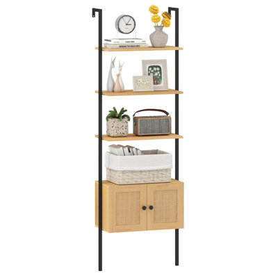 Costway 5-Tier Ladder Bookcase 184Cm Tall Wall-Mounted Bookshelf-Natural - image 1