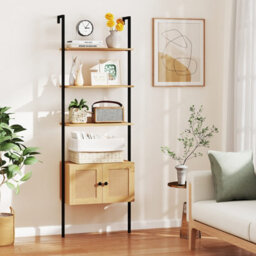 Costway 5-Tier Ladder Bookcase 184Cm Tall Wall-Mounted Bookshelf-Natural - thumbnail 9