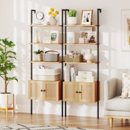Costway 5-Tier Ladder Bookcase 184Cm Tall Wall-Mounted Bookshelf-Natural - thumbnail 8