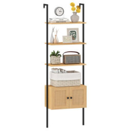 Costway 5-Tier Ladder Bookcase 184Cm Tall Wall-Mounted Bookshelf-Natural - thumbnail 1