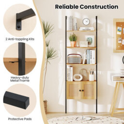 Costway 5-Tier Ladder Bookcase 184Cm Tall Wall-Mounted Bookshelf-Natural - thumbnail 5