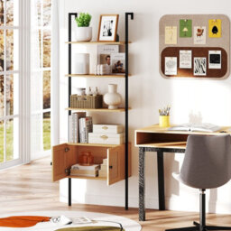Costway 5-Tier Ladder Bookcase 184Cm Tall Wall-Mounted Bookshelf-Natural - thumbnail 7