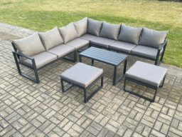Fimous Aluminium Outdoor Garden Furniture Set Lounge Corner Sofa Oblong Coffee Table Sets With 2 Big Footstools - thumbnail 2