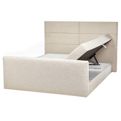 Beliani Divan Bed With Storage Fabric Aristocrat 160 X 200 Cm (Eu King Size) Light Beige - image 1