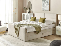 Beliani Divan Bed With Storage Fabric Aristocrat 160 X 200 Cm (Eu King Size) Light Beige - thumbnail 2