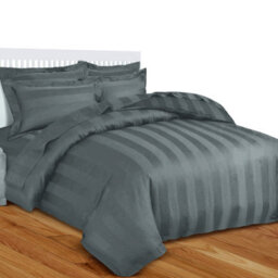 Ameha Charcoal Striped Microfibre Bedding Set Double, Reversible & Breathable Duvet Cover, Fitted Sheet & Pillowcases - thumbnail 6