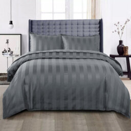 Ameha Charcoal Striped Microfibre Bedding Set Double, Reversible & Breathable Duvet Cover, Fitted Sheet & Pillowcases - thumbnail 7