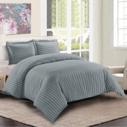 Ameha Charcoal Striped Microfibre Bedding Set Double, Reversible & Breathable Duvet Cover, Fitted Sheet & Pillowcases - thumbnail 9