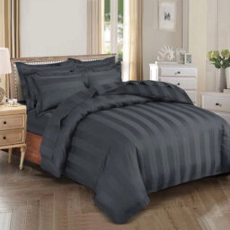 Ameha Charcoal Striped Microfibre Bedding Set Double, Reversible & Breathable Duvet Cover, Fitted Sheet & Pillowcases - thumbnail 4