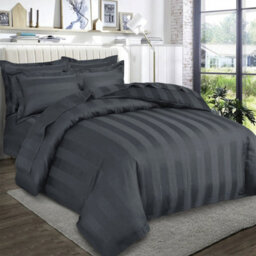Ameha Charcoal Striped Microfibre Bedding Set Double, Reversible & Breathable Duvet Cover, Fitted Sheet & Pillowcases - thumbnail 5