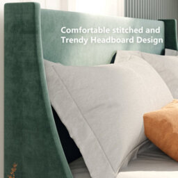 Single Bed Soft Linen 3Ft Upholstered Bed With Winged Headboard Wood Slat Support - thumbnail 3