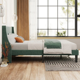 Single Bed Soft Linen 3Ft Upholstered Bed With Winged Headboard Wood Slat Support - thumbnail 2