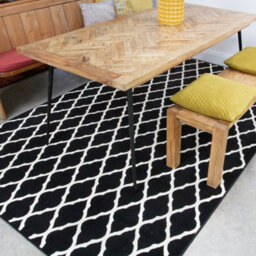 Loomed Black White Monochrome Classic Trellis Living Room Rug 240X330Cm - thumbnail 2