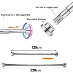 Silver 125To220Cm Heavy Duty Extendable Telescopic Shower Curtain Pole Rail Rod Bath Door Window - thumbnail 2