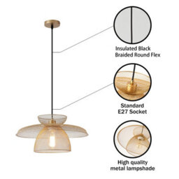 Harper Living Pendant Lights, Gold Pendant Ceiling Light With Metal Mesh Shade, Industrial Lamp For Kitchen Hallway Living Room Di - thumbnail 4