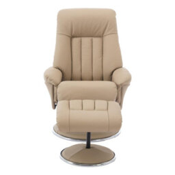 Morris Living The Lyon - Genuine Leather Swivel Recliner Chair & Footstool In Pebble Cream - thumbnail 4