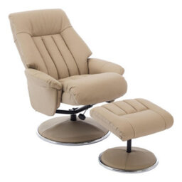 Morris Living The Lyon - Genuine Leather Swivel Recliner Chair & Footstool In Pebble Cream - thumbnail 5