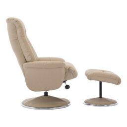 Morris Living The Lyon - Genuine Leather Swivel Recliner Chair & Footstool In Pebble Cream - thumbnail 6