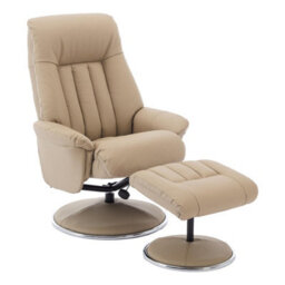 Morris Living The Lyon - Genuine Leather Swivel Recliner Chair & Footstool In Pebble Cream