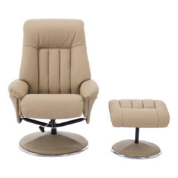Morris Living The Lyon - Genuine Leather Swivel Recliner Chair & Footstool In Pebble Cream - thumbnail 2