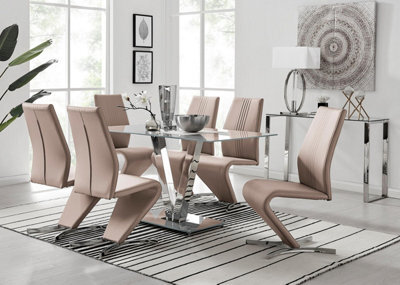 Furniturebox Uk Florini V Grey Dining Table And 6 Cappuccino Willow Chairs - image 1