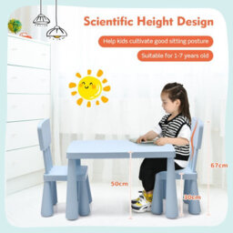 Costway Children Play Table With 2 Chairs Set For Eating Drawing Writing - thumbnail 5