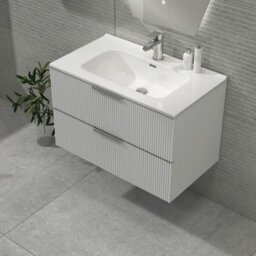 Royal Bathrooms Evora 800mm Matt White Fluted Wall Hung Bathroom Vanity Unit 2 Drawer Cabinet Storage With Ceramic Basin Sink - 1 Tap Hole - thumbnail 6