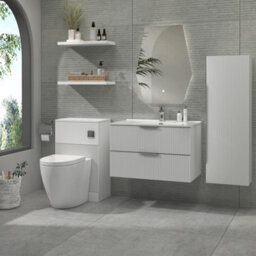 Royal Bathrooms Evora 800mm Matt White Fluted Wall Hung Bathroom Vanity Unit 2 Drawer Cabinet Storage With Ceramic Basin Sink - 1 Tap Hole - thumbnail 4