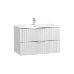 Royal Bathrooms Evora 800mm Matt White Fluted Wall Hung Bathroom Vanity Unit 2 Drawer Cabinet Storage With Ceramic Basin Sink - 1 Tap Hole - thumbnail 7
