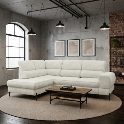 Clinton Corner Sofa Bed Contoured Ergonomic Seating with Large Bedding Storage Container and Sleep Function White Left - image 1