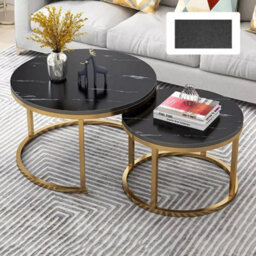 Black Nesting Coffee Tables Set Of 2 Round Stacking Sofa Side Tables For Living Room - thumbnail 4